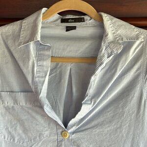 Alana XS blue and white pin stripe collared shirt with a slightly cinched bottom